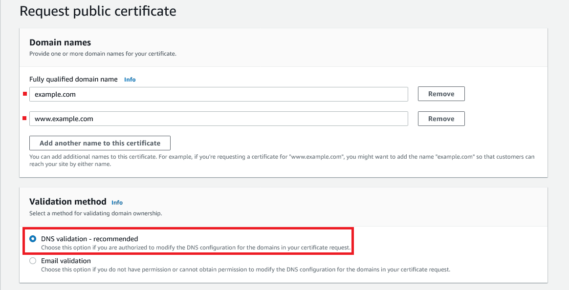 ACM - request public certifcate(s)