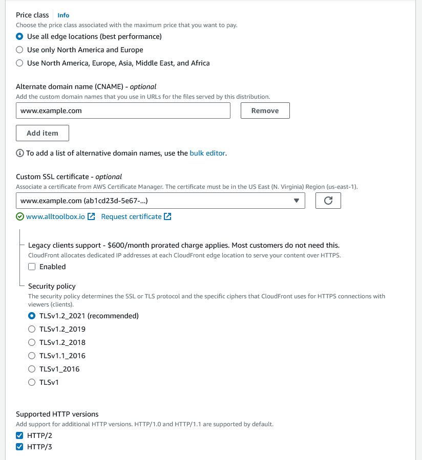 Cloudfront - Main set CNAME and SSL