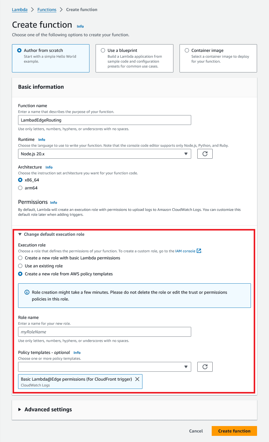 Lambda - create function