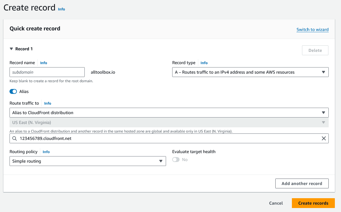 Route 53 - A records to cloudfront