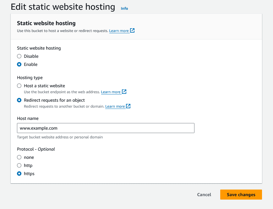 S3 - Enable redirect requests