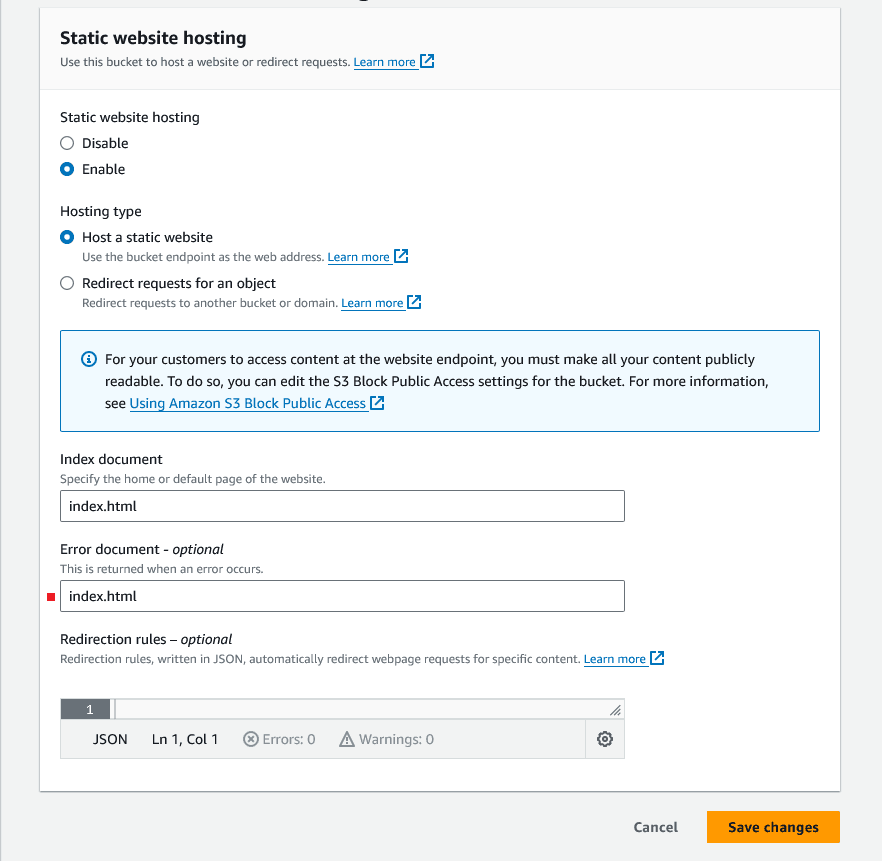 S3 - Primary bucket enabl static web hosting